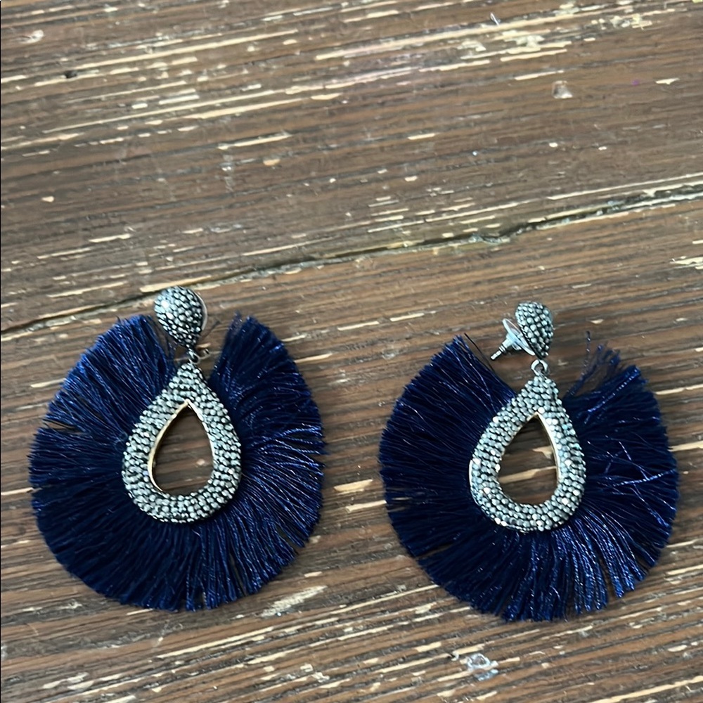 Elegant Navy Blue Fringe Earrings